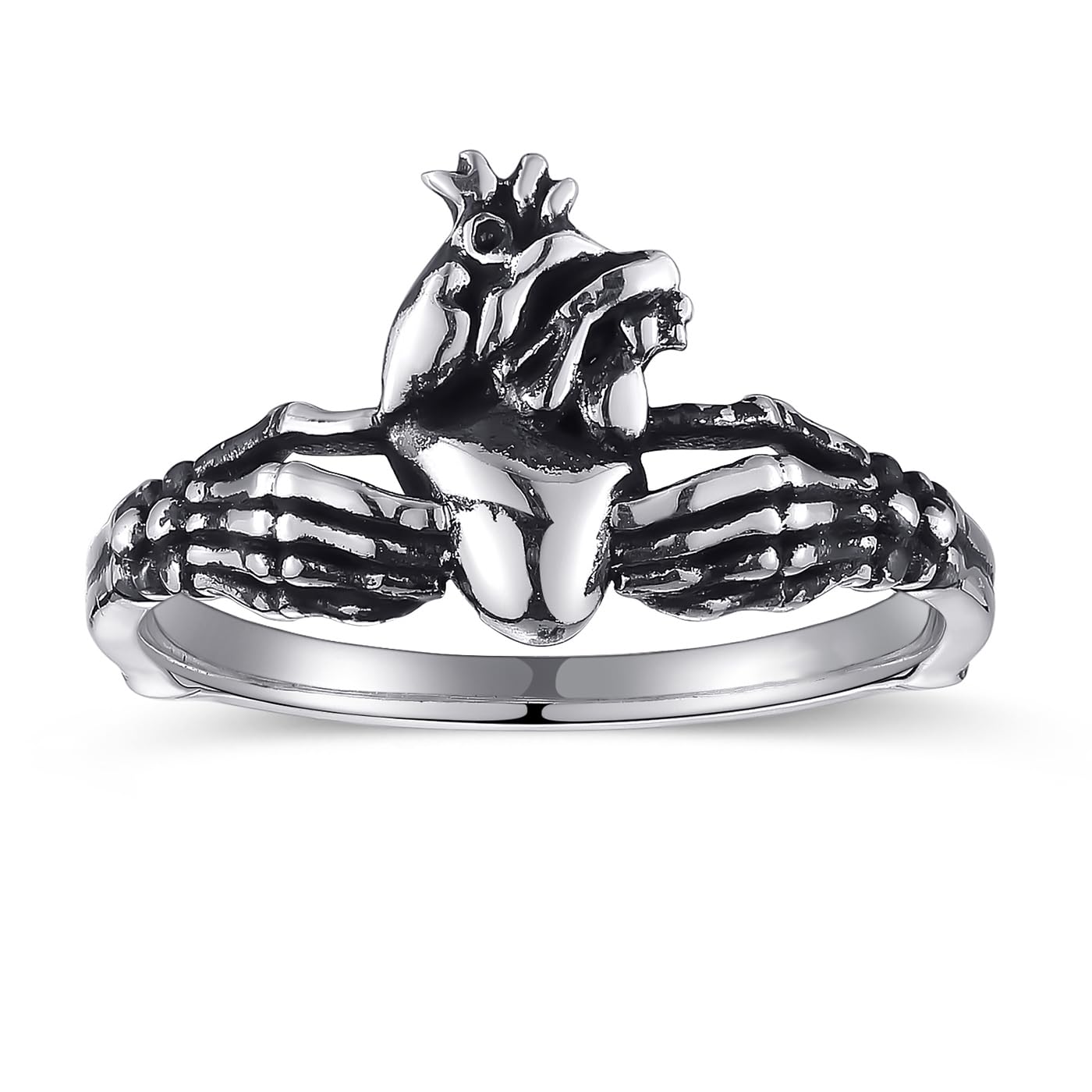 Skull Claddagh Heart Rings Silver Statement Rings Stackable Ring for Women Girls Native Heart Model Rings Size 5-9