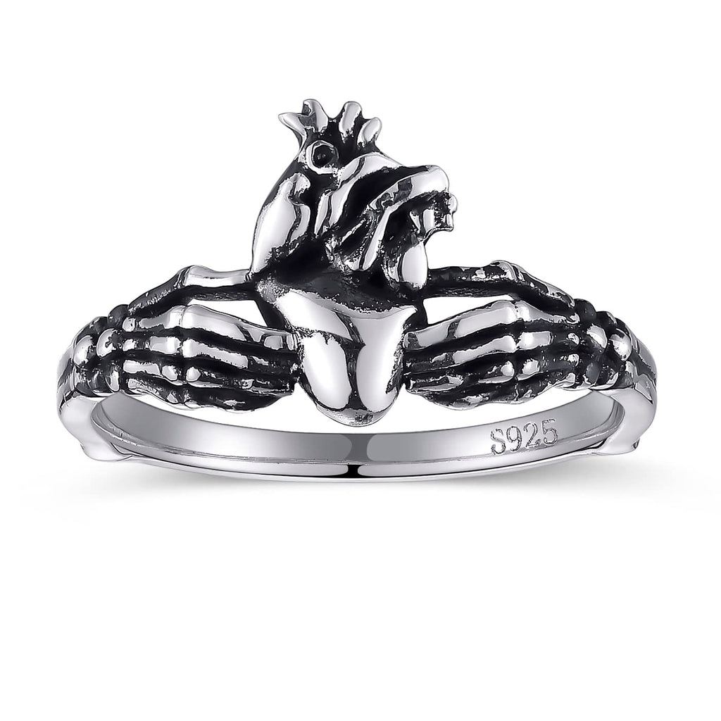 Skull Claddagh Heart Rings Silver Statement Rings Stackable Ring for Women Girls Native Heart Model Rings Size 5-9