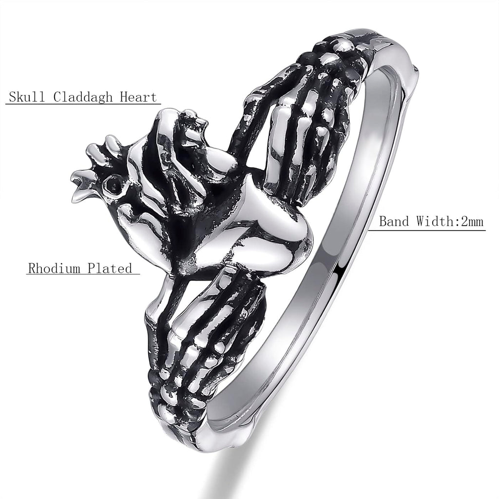 Skull Claddagh Heart Rings Silver Statement Rings Stackable Ring for Women Girls Native Heart Model Rings Size 5-9