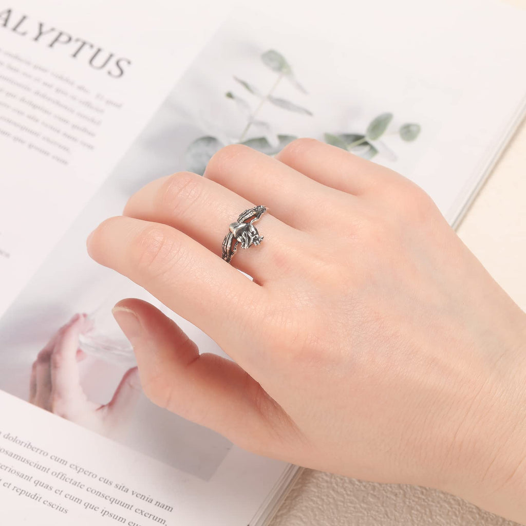 Skull Claddagh Heart Rings Silver Statement Rings Stackable Ring for Women Girls Native Heart Model Rings Size 5-9