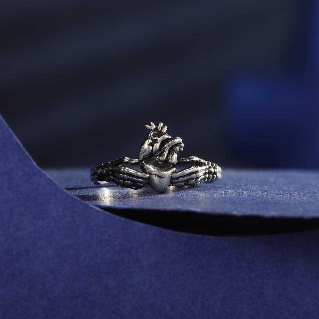 Skull Claddagh Heart Rings Silver Statement Rings Stackable Ring for Women Girls Native Heart Model Rings Size 5-9