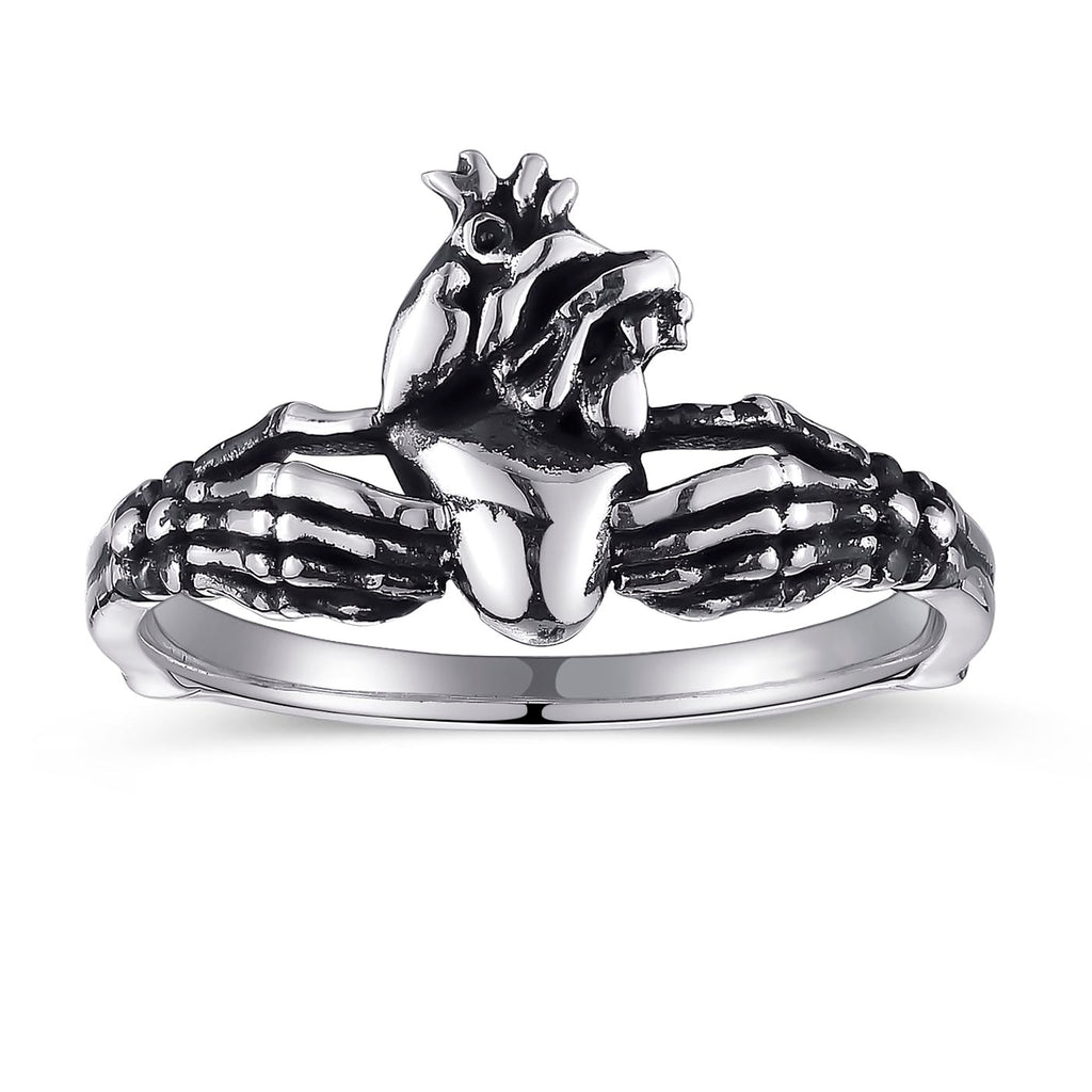Skull Claddagh Heart Rings Silver Statement Rings Stackable Ring for Women Girls Native Heart Model Rings Size 5-9