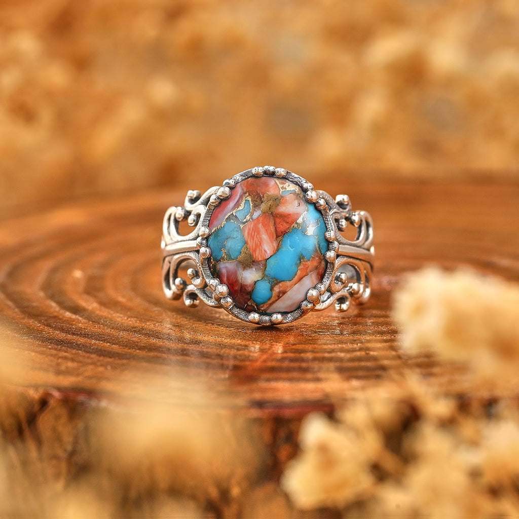 Turquoise Rings for Women 925 Sterling Silver Adjustable Ring Vintage Filigree Engagement Ring With Oval Turquoise Promise Rings for Her Birthday Jewellery Gifts