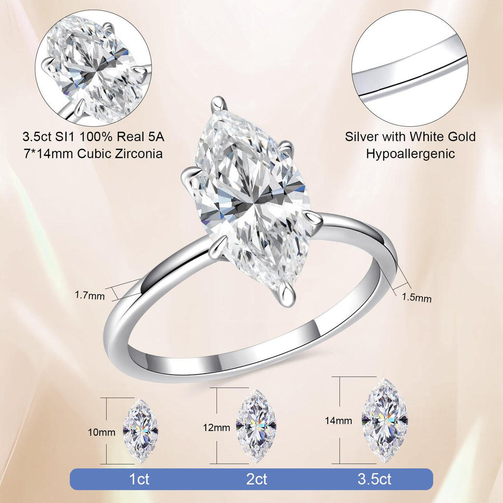 3.5CT Marquise Cut Engagement Ring for Women, Wedding Promise Cubic Zirconia Band, 14K Gold/White Gold Plated Simulated Diamond Rings Size 5-9