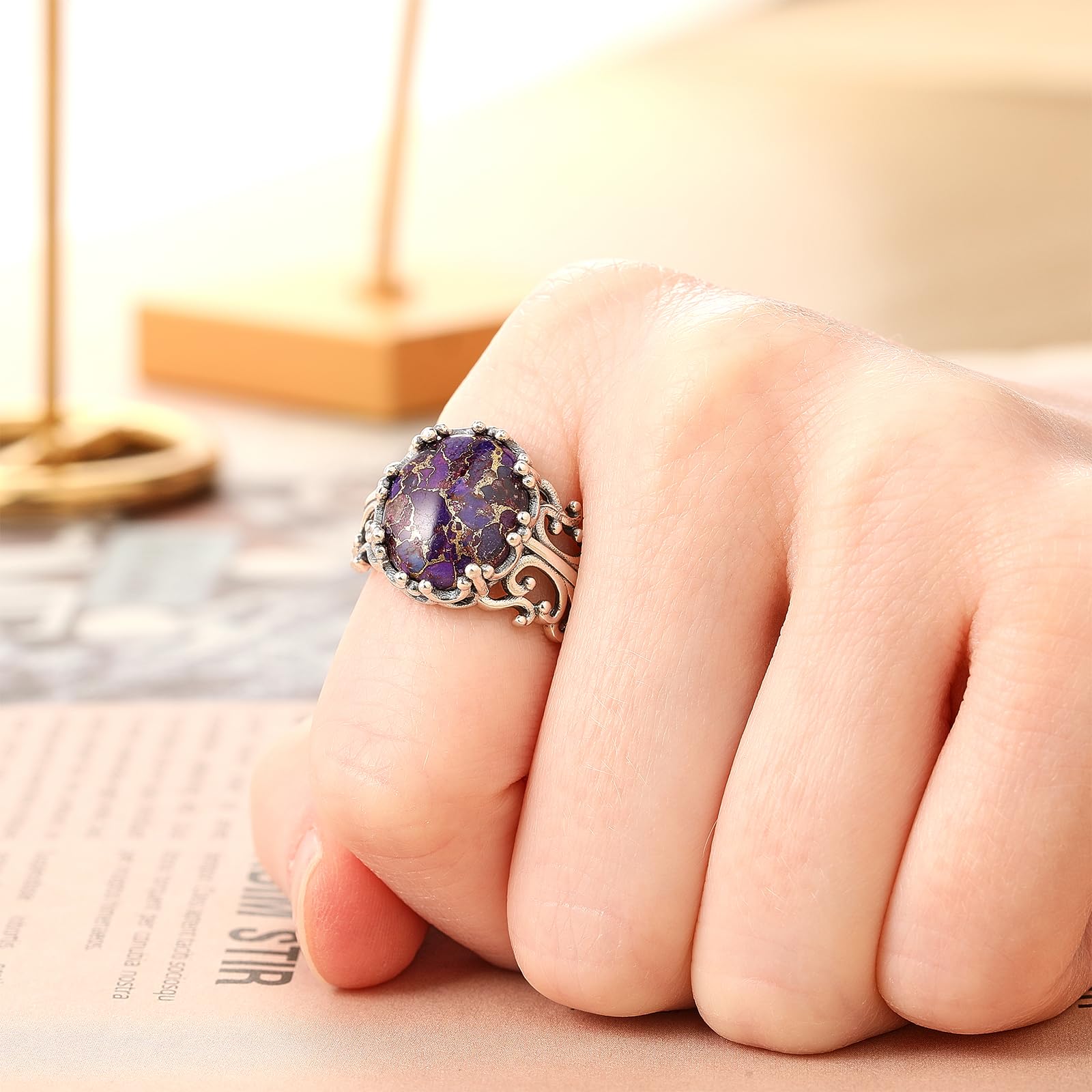 Turquoise Rings for Women 925 Sterling Silver Adjustable Ring Vintage Filigree Engagement Ring With Oval Turquoise Promise Rings for Her Birthday Jewellery Gifts