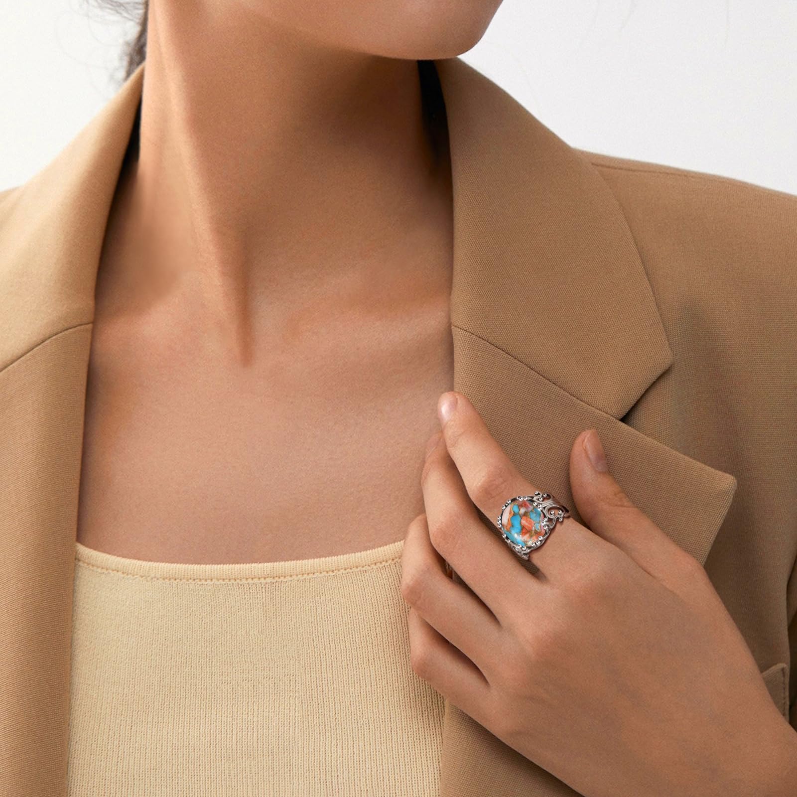 Turquoise Rings for Women 925 Sterling Silver Adjustable Ring Vintage Filigree Engagement Ring With Oval Turquoise Promise Rings for Her Birthday Jewellery Gifts