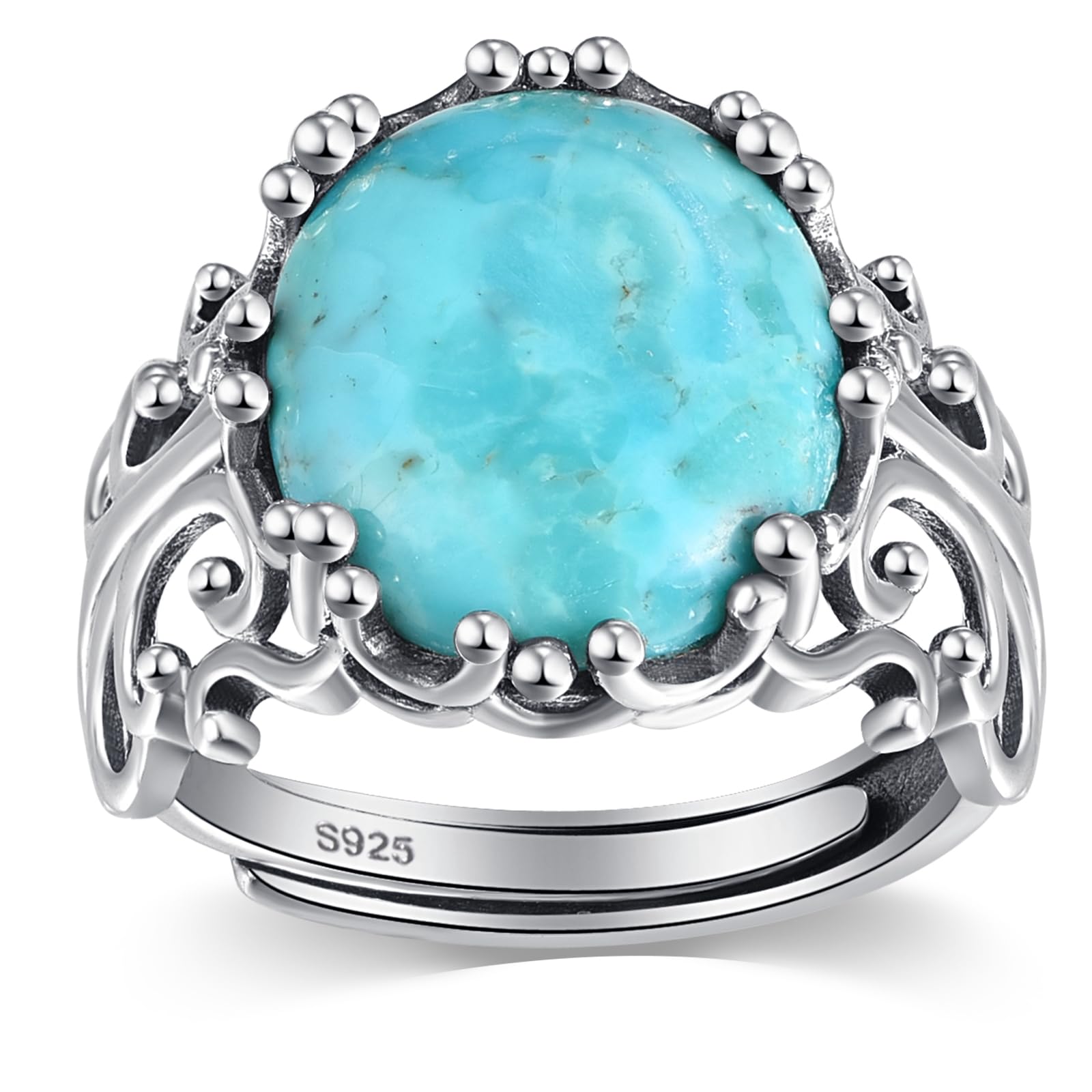 Turquoise Rings for Women 925 Sterling Silver Adjustable Ring Vintage Filigree Engagement Ring With Oval Turquoise Promise Rings for Her Birthday Jewellery Gifts