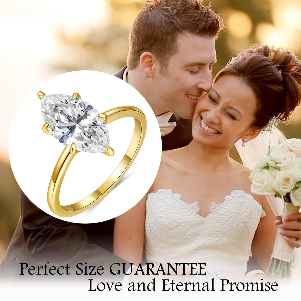 3.5CT Marquise Cut Engagement Ring for Women, Wedding Promise Cubic Zirconia Band, 14K Gold/White Gold Plated Simulated Diamond Rings Size 5-9