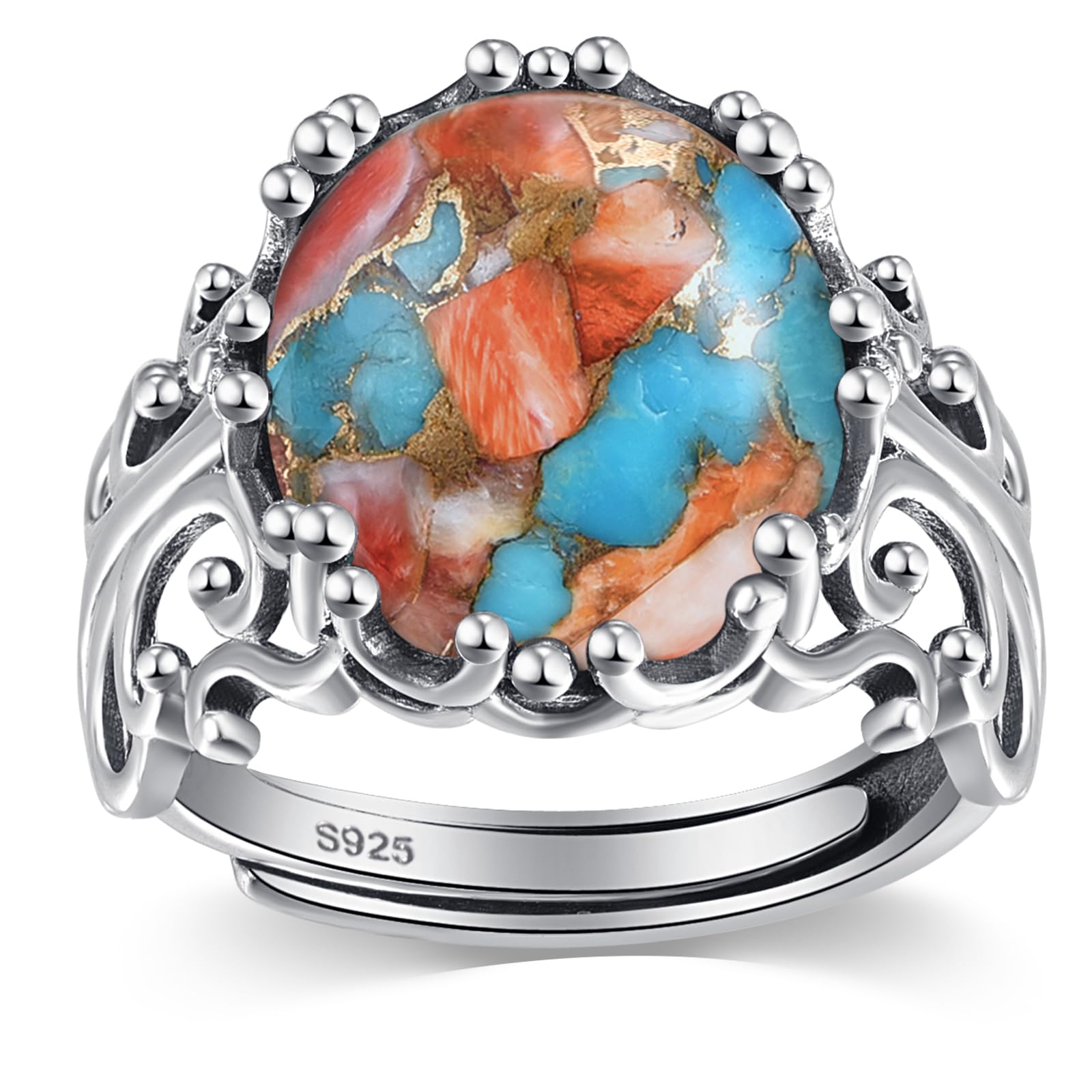 Turquoise Rings for Women 925 Sterling Silver Adjustable Ring Vintage Filigree Engagement Ring With Oval Turquoise Promise Rings for Her Birthday Jewellery Gifts