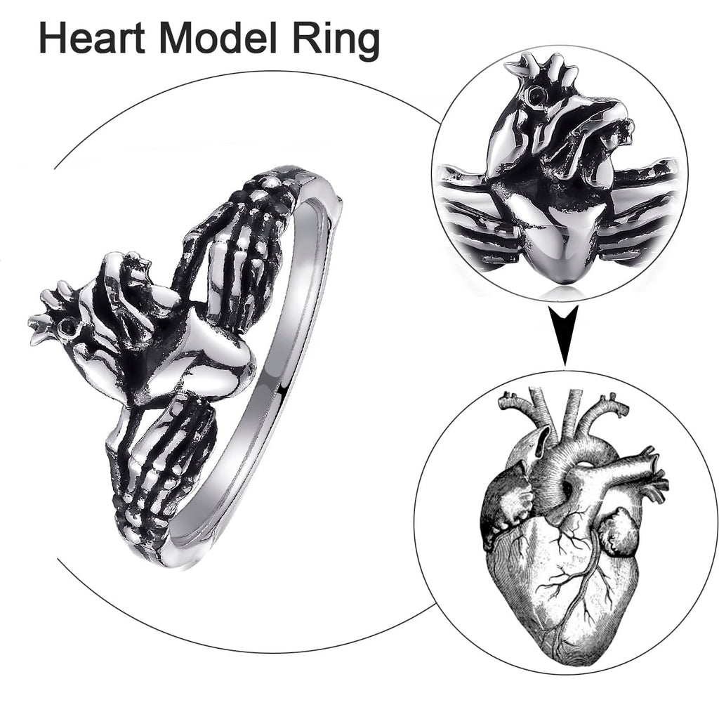 Skull Claddagh Heart Rings Silver Statement Rings Stackable Ring for Women Girls Native Heart Model Rings Size 5-9