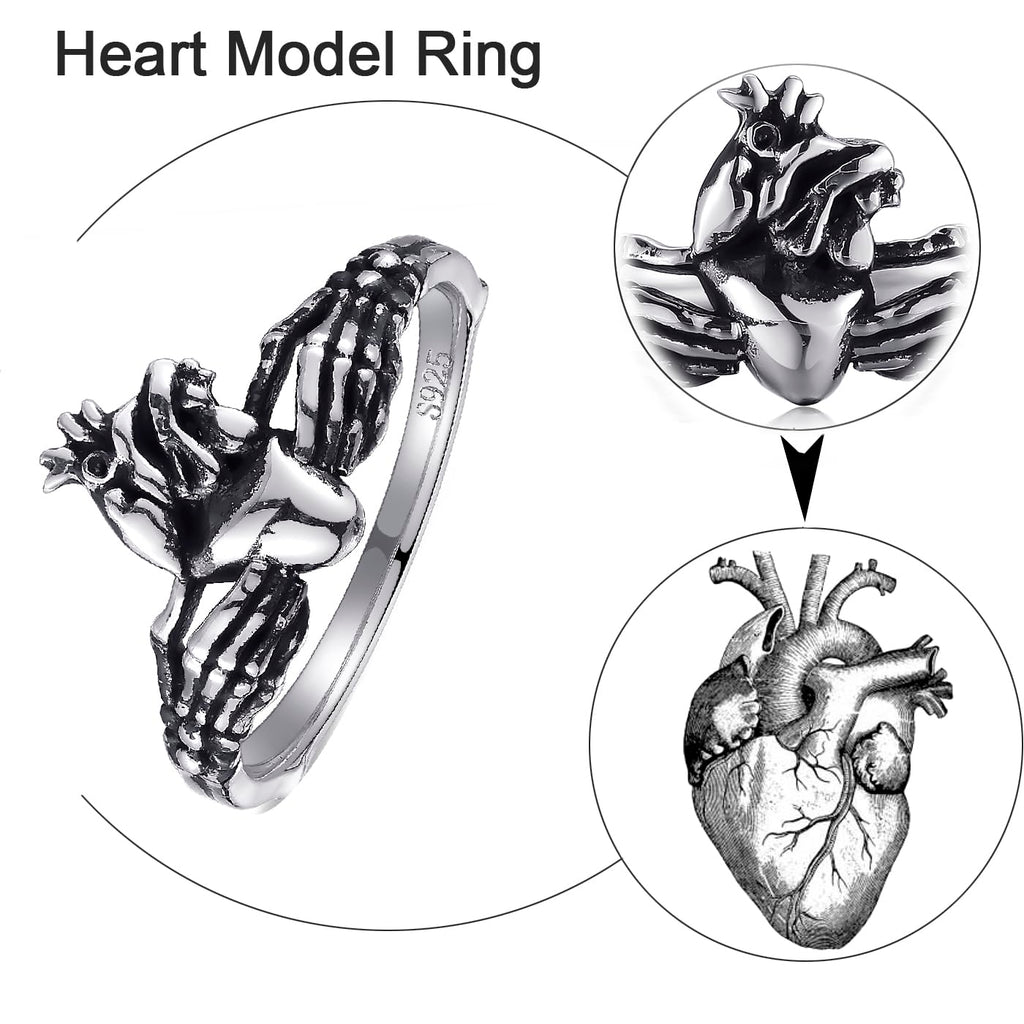 Skull Claddagh Heart Rings Silver Statement Rings Stackable Ring for Women Girls Native Heart Model Rings Size 5-9