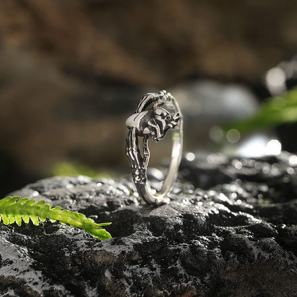 Skull Claddagh Heart Rings Silver Statement Rings Stackable Ring for Women Girls Native Heart Model Rings Size 5-9